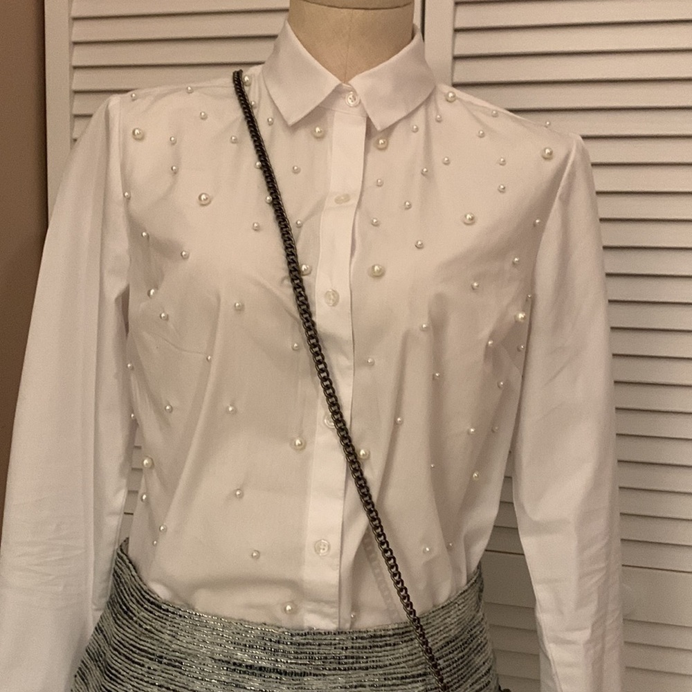 CHARTER Club size M, white button down shirt, cotton and polyester mix.